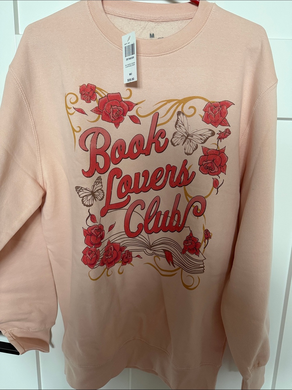 Women's Pink 'Book Lovers Club' Graphic Crewneck Sweatshirt